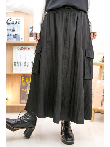 2215-1176 -隨意・優美感-橡根腰束繩 ‧ 滑滑扯布料 半截裙 (韓國)  